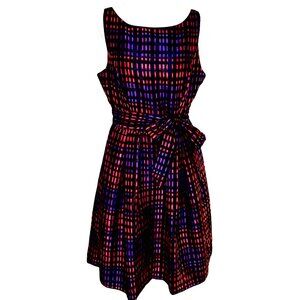 Jessica Howard Abstract Purple/Red/Pink Plaid Retro Inspired Midi Dress Size 6